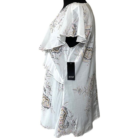 a.n.a A New Approach Ruffled White Paisley Blouse 100% Rayon Women's Size Medium - Picture 3 of 15